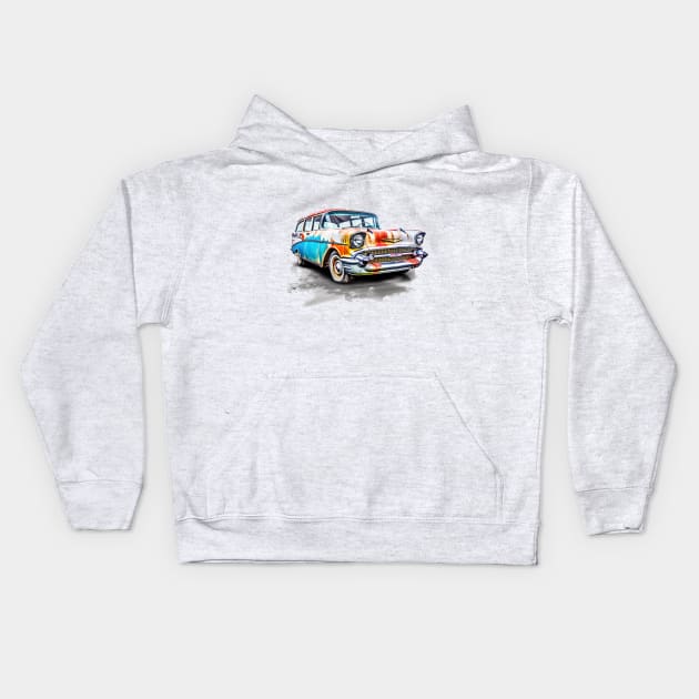 1957 Chevy Station Wagon Kids Hoodie by Urban Archeology Shop Gallery